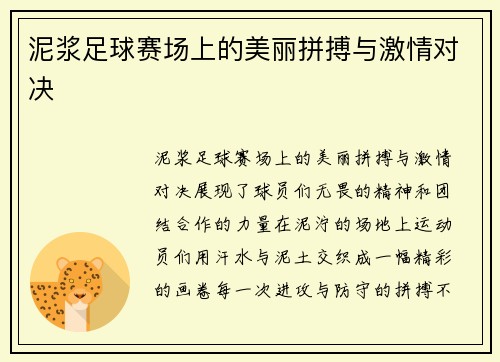 泥浆足球赛场上的美丽拼搏与激情对决