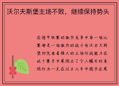沃尔夫斯堡主场不败，继续保持势头