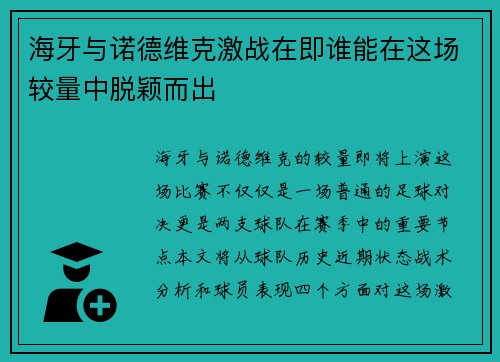 海牙与诺德维克激战在即谁能在这场较量中脱颖而出