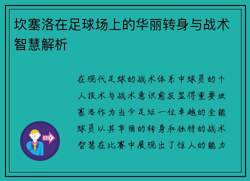 坎塞洛在足球场上的华丽转身与战术智慧解析