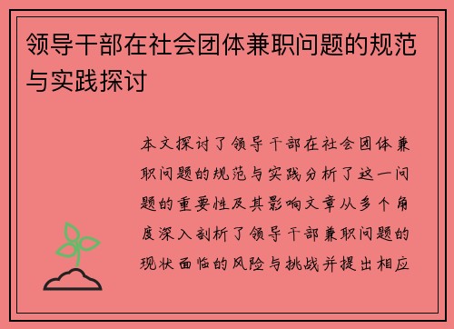 领导干部在社会团体兼职问题的规范与实践探讨