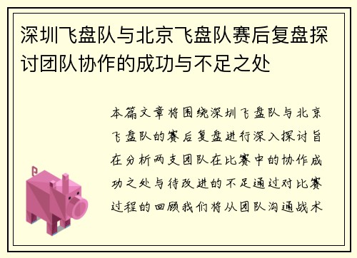 深圳飞盘队与北京飞盘队赛后复盘探讨团队协作的成功与不足之处